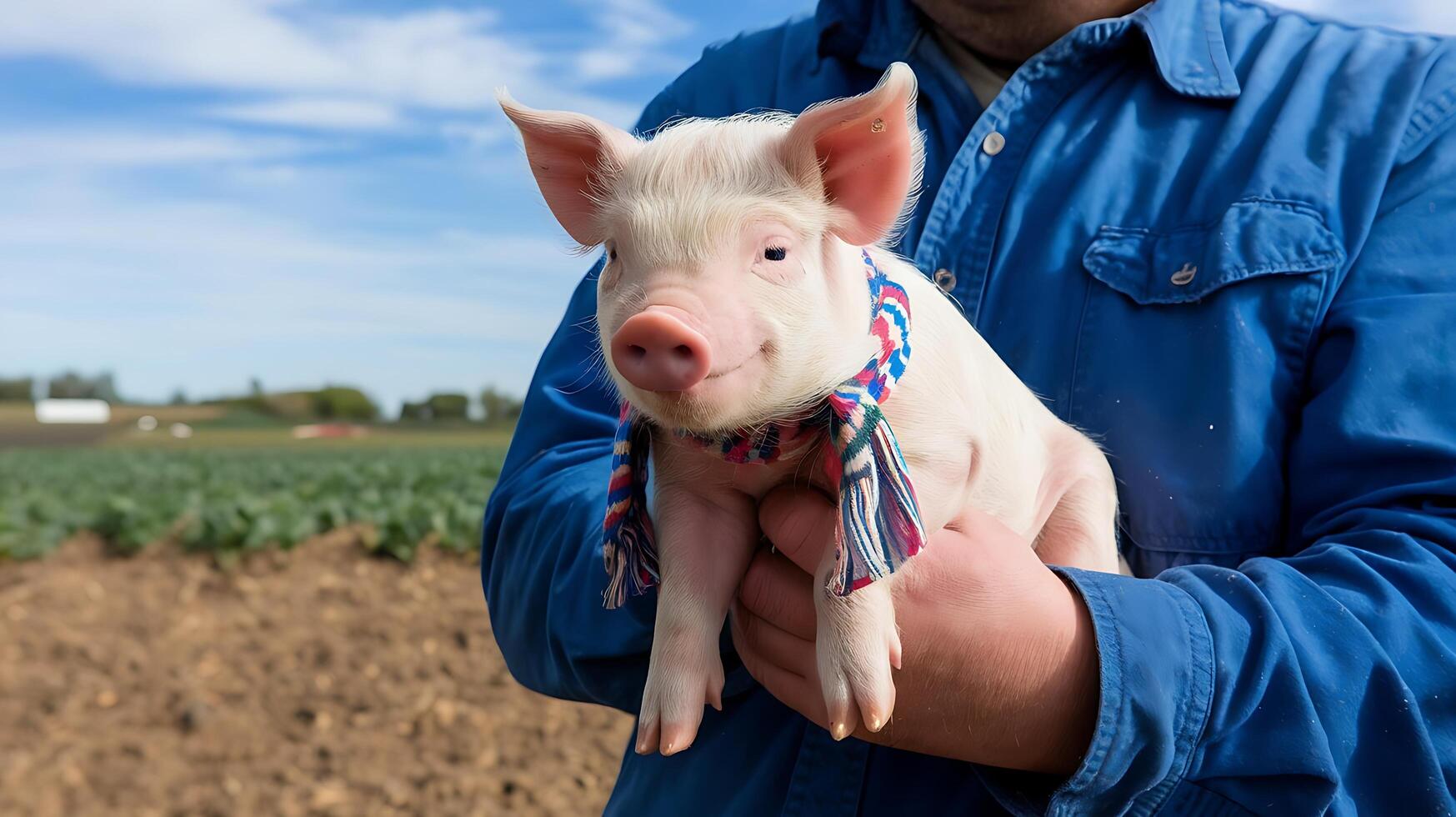 A man holding a small pig in his arms photo