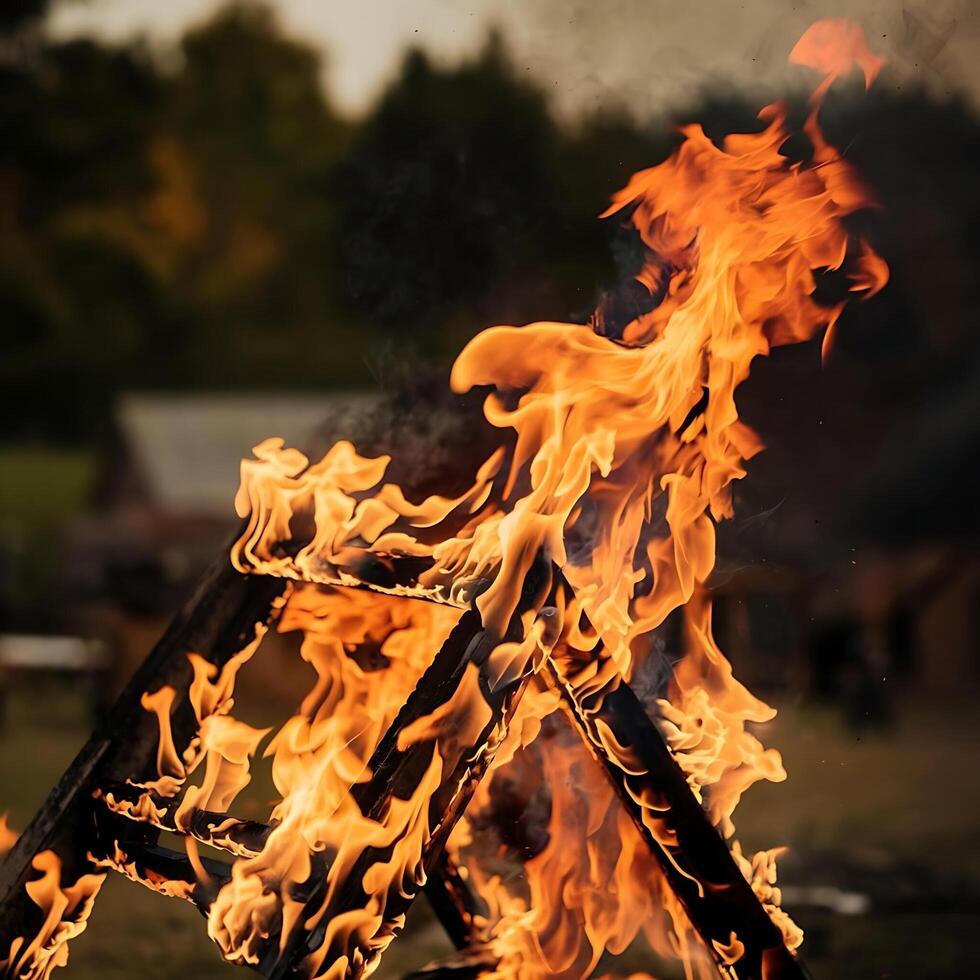 A fire is burning in the middle of a field photo