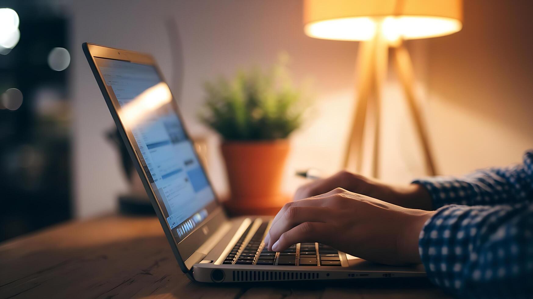 A person typing on a laptop computer photo