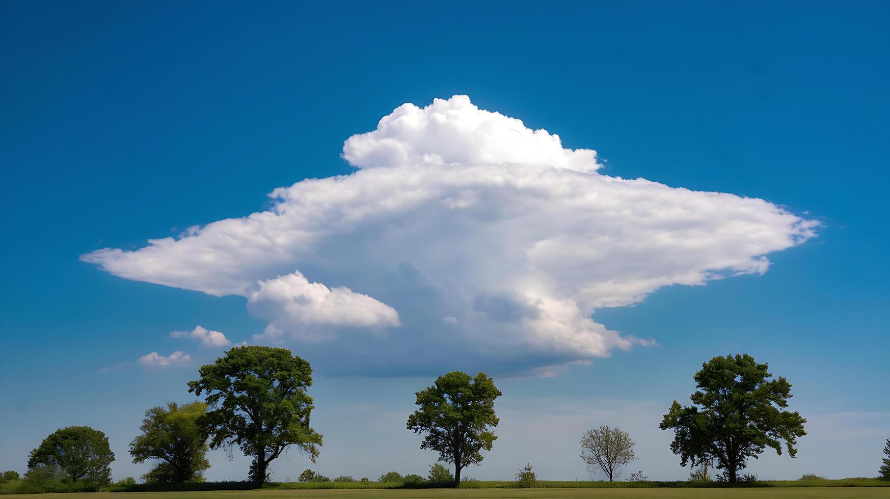 A large cloud is in the sky above a field photo