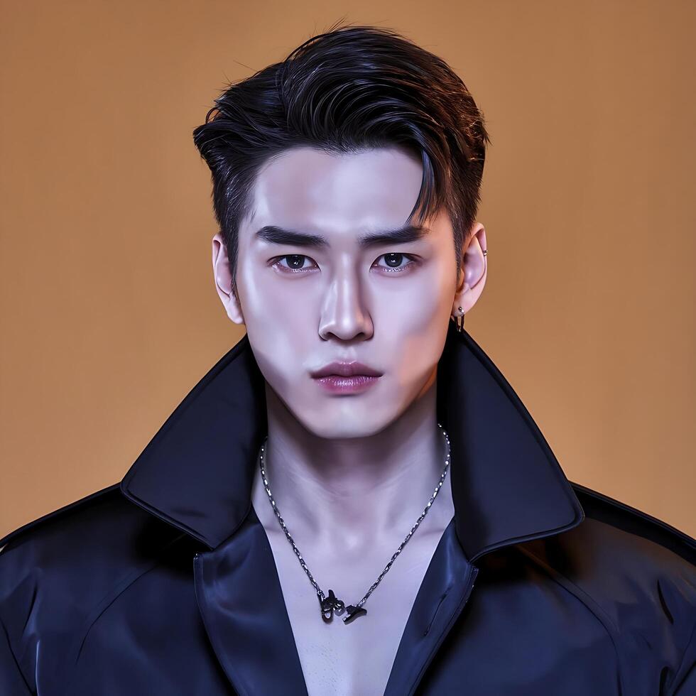 A man with a black jacket and necklace photo