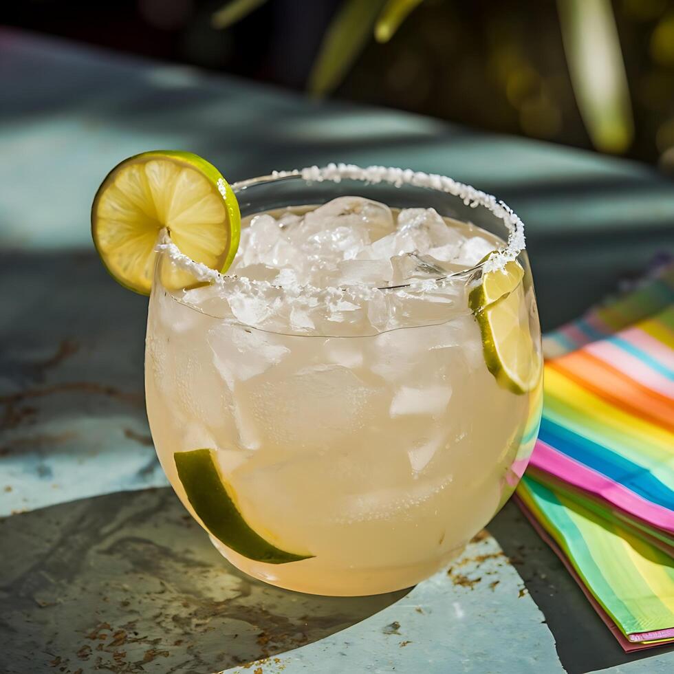 A margarita with lime and salt on a table photo