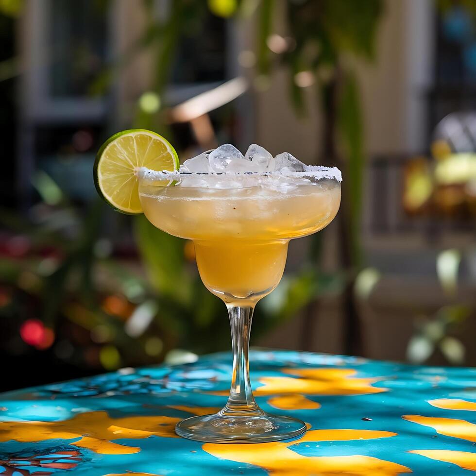 A margarita with lime and ice on a table photo