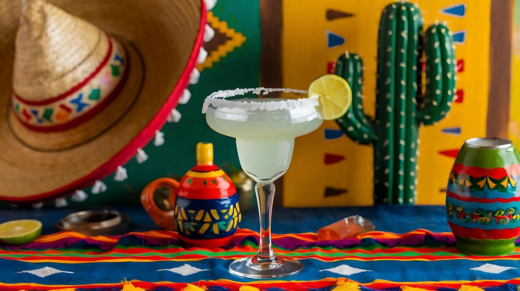 A mexican drink with a sombrero and a margarita photo