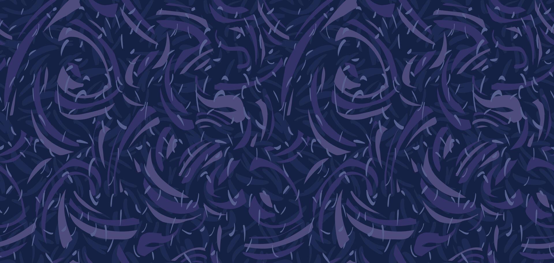 Monotone dark blue seamless pattern with abstract organic shapes. hand drawn curved and wavy lines with drops, spots. Contemporary print. Simple dynamic geometric ornament vector