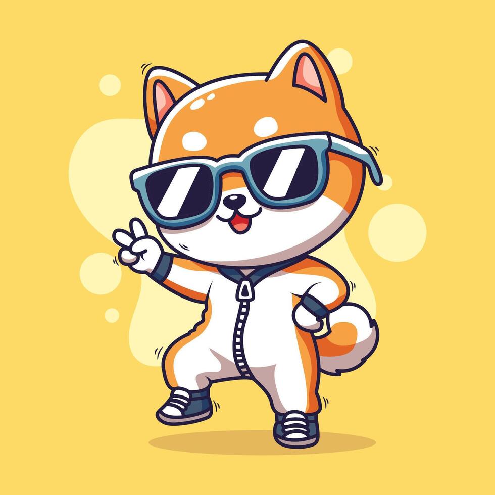 cute shiba inu with cool style pose. illustration vector