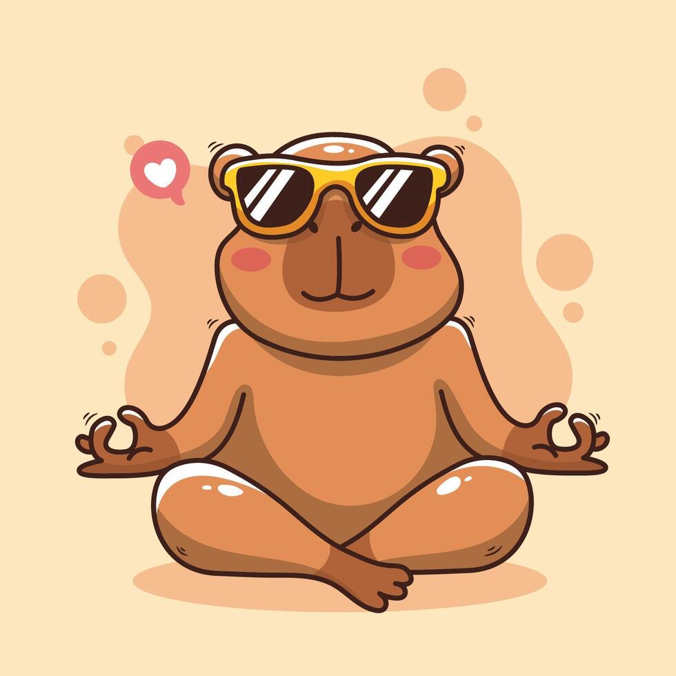 cute cartoon capybara meditation. illustration vector