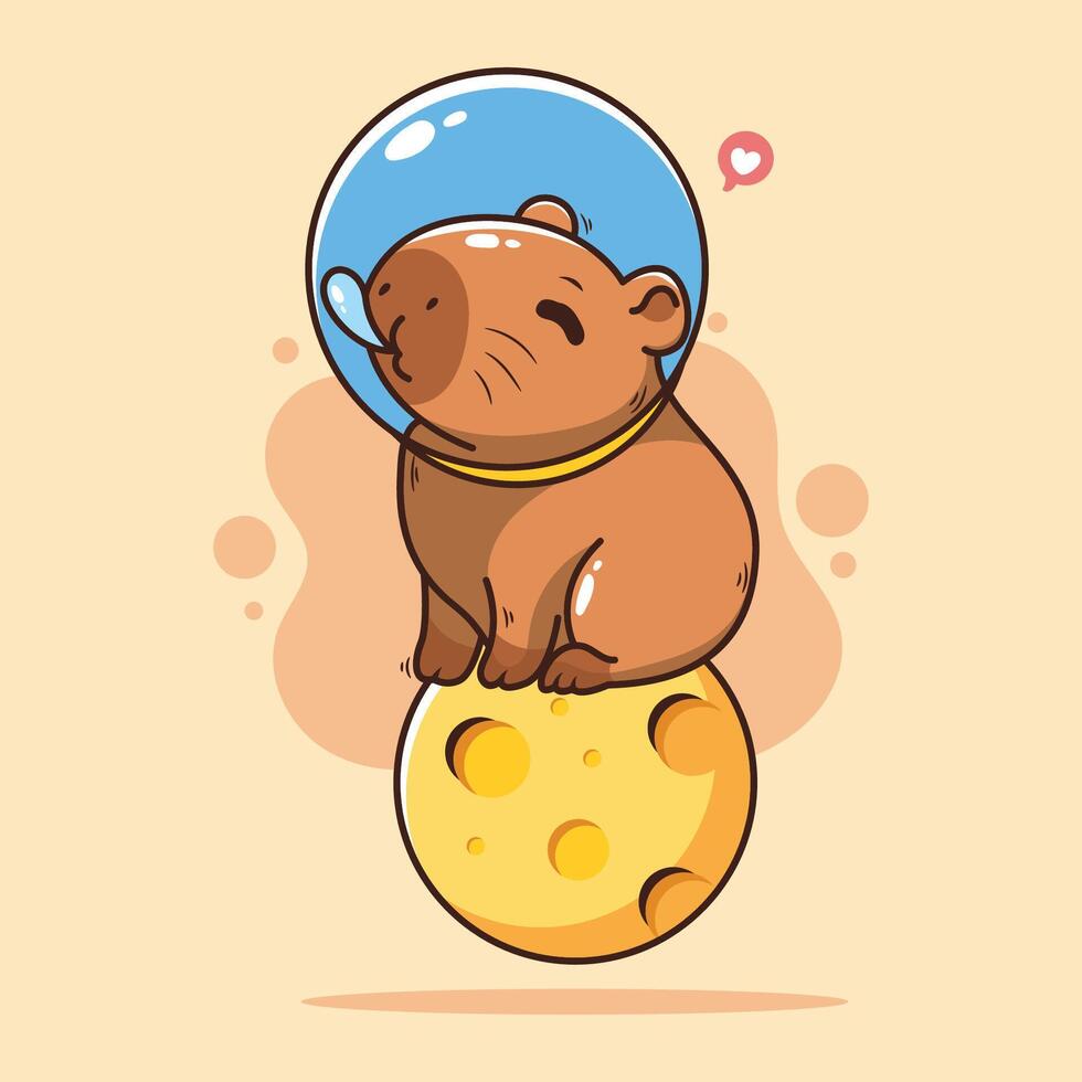 Cute capybara in a spacesuit on the moon. illustration. vector