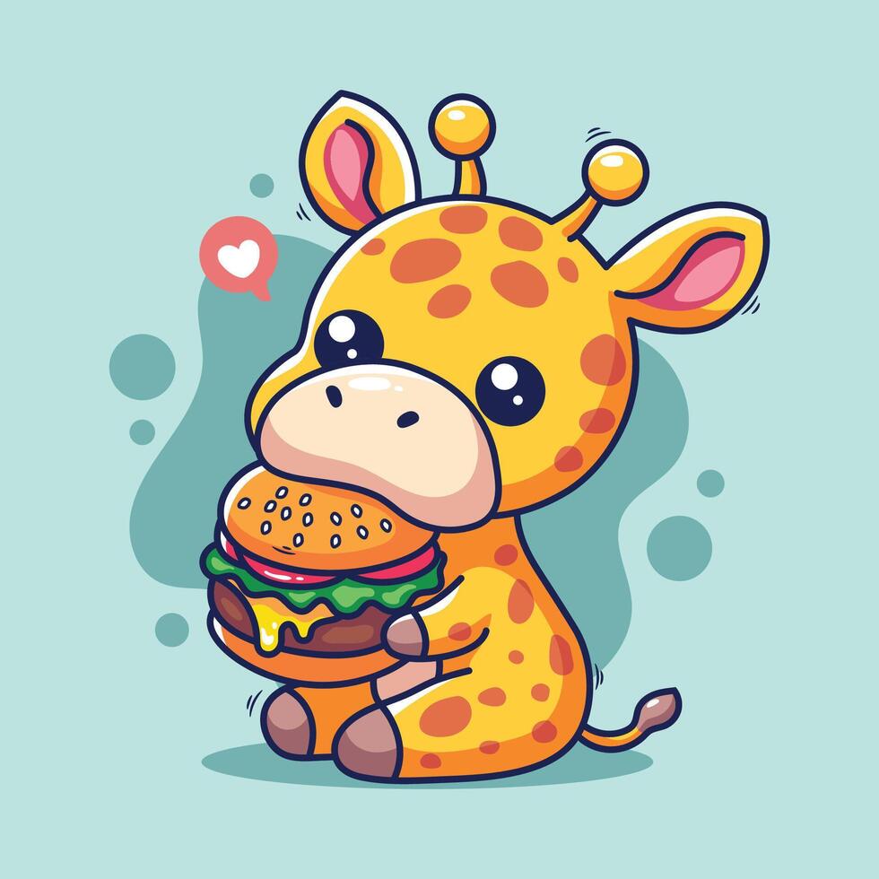 Cute giraffe with burger. illustration in cartoon style. vector