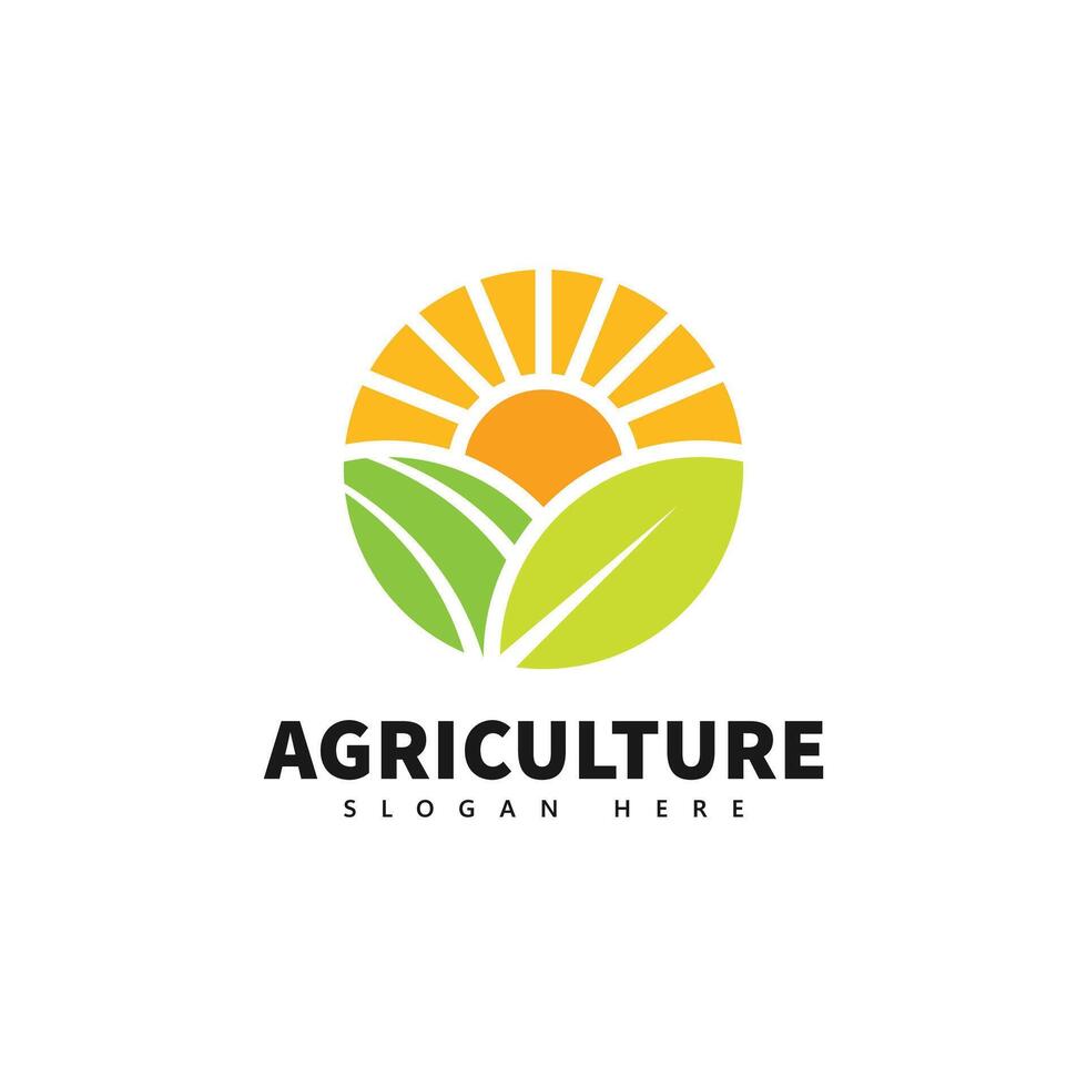 Bright Sunrise Over Fields - Agriculture Logo Design vector