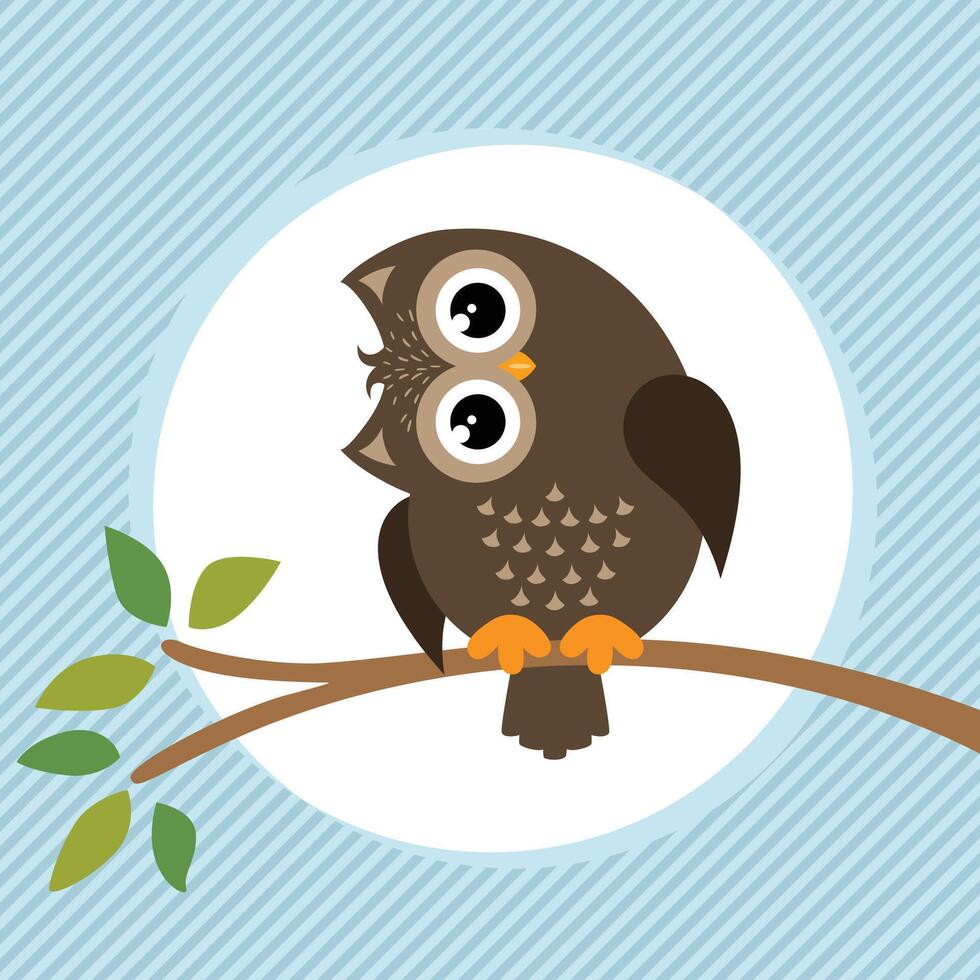 Lovely illustration with cute owl on tree branch vector