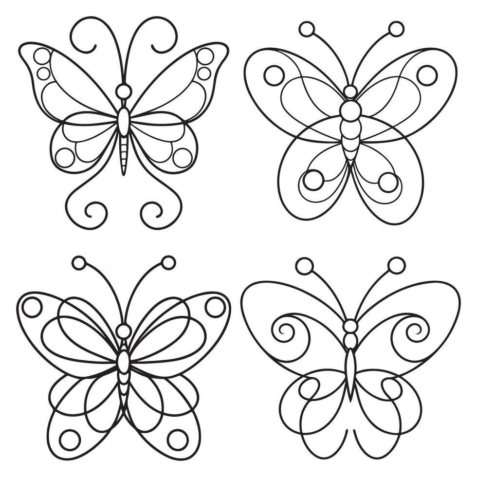 Elegant Swirl Butterfly Line Art vector