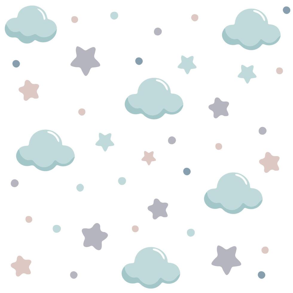 Pastel Clouds and Stars Pattern vector