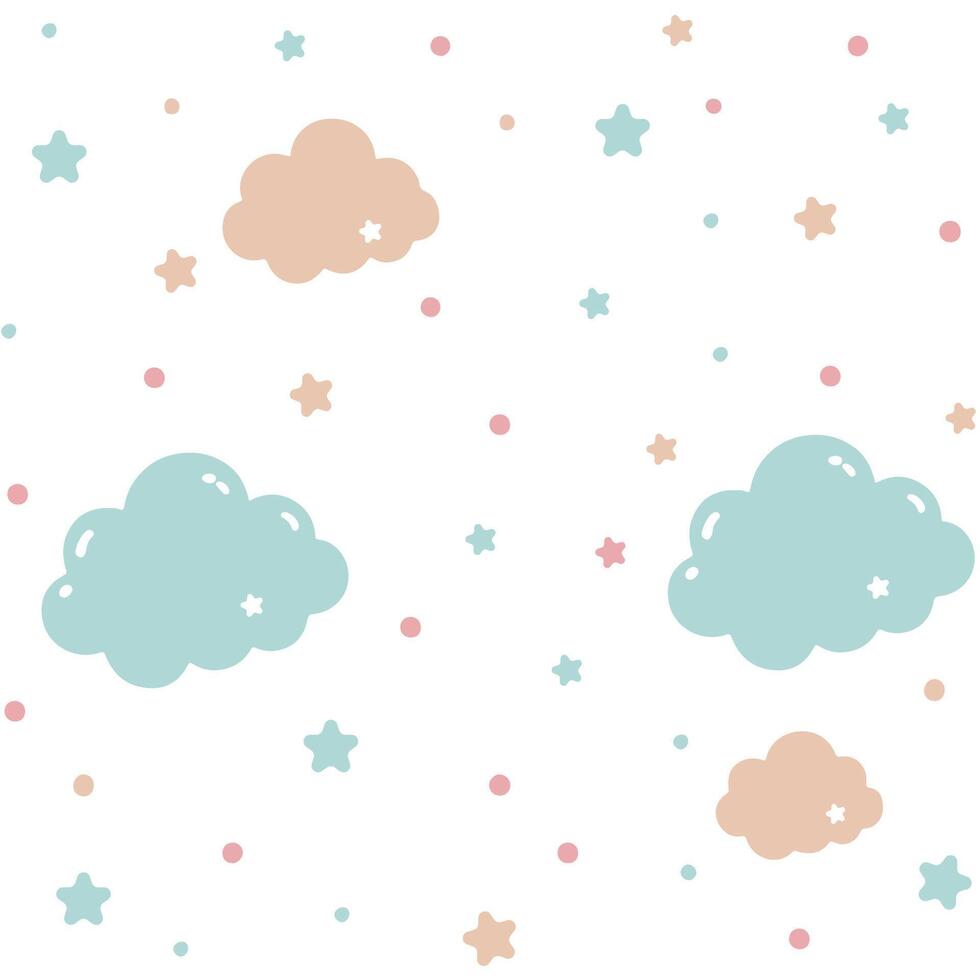 Soft Clouds Stars Pastel Pattern vector