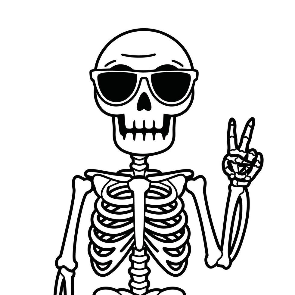 Cool Skeleton with Sunglasses and Peace Gesture Illustration vector