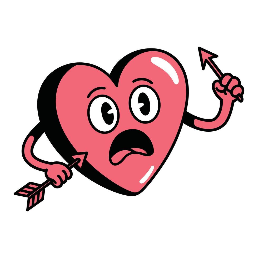 Funny Cartoon Heart with Arrow Expression Illustration vector