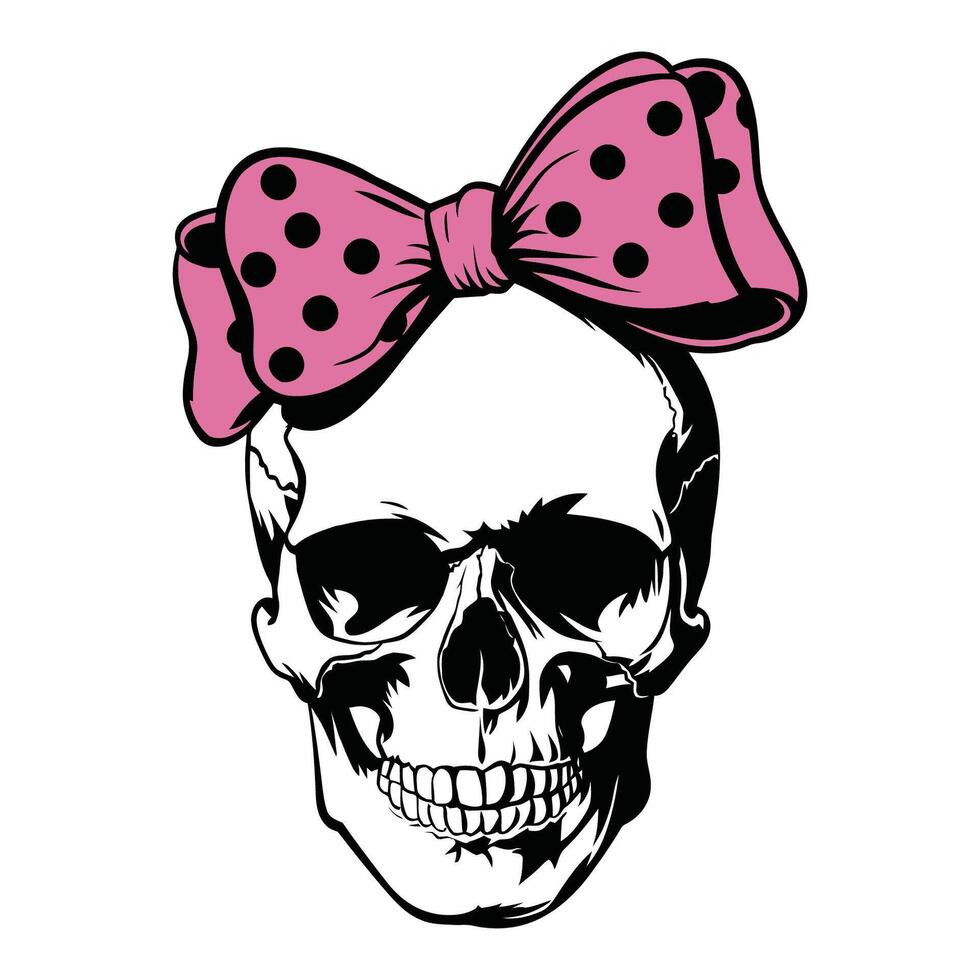 Skull with Pink Polka Dot Bow Illustration vector