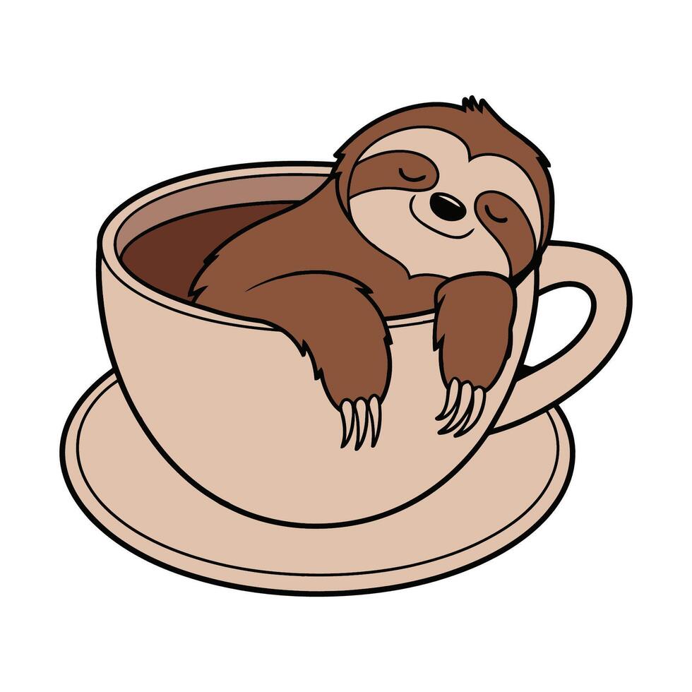 Cartoon Sloth Relaxing in Coffee Cup Illustration vector