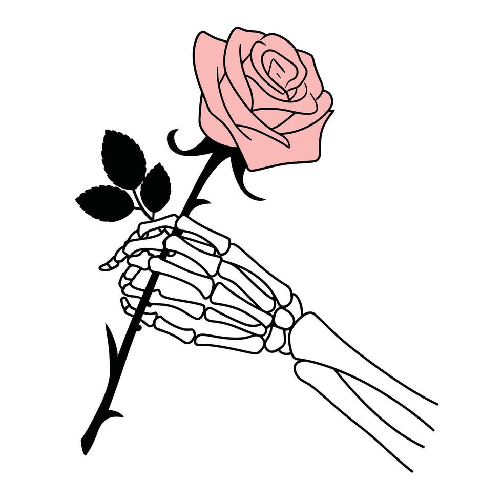 Skeleton Hand Holding a Rose Illustration vector