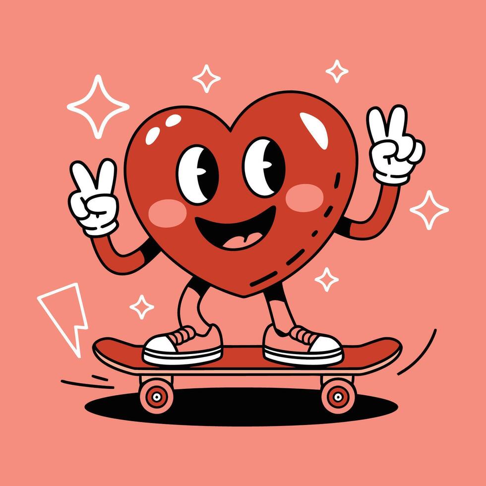 Skateboarding Heart Character Illustration vector