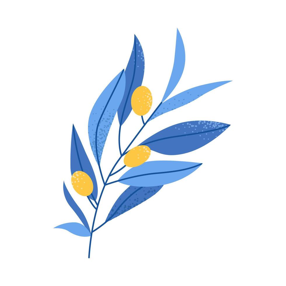 Textured olive branch. Happy Hanukkah illustration. Flat illustration isolated on white background. vector