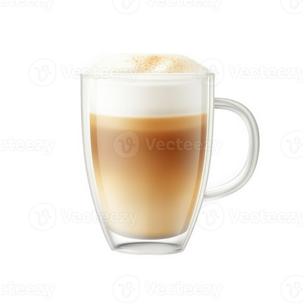 A Latte in a Double Walled Glass Mug, on transparent background png
