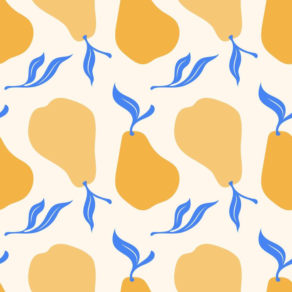 Seamless pear pattern. Fruit background design. Repeating print for fabric vector