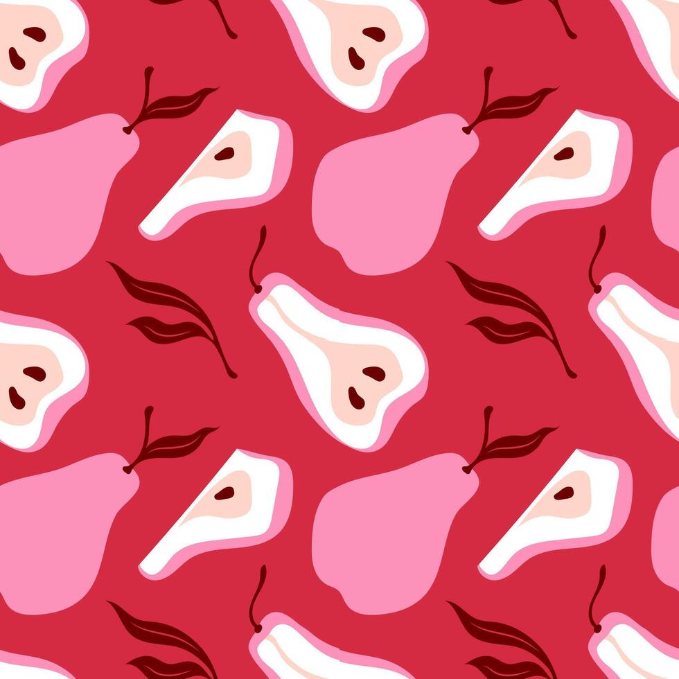 Seamless pear pattern. Fruit background design. Repeating print for fabric, wrapping paper, textile, wallpaper vector