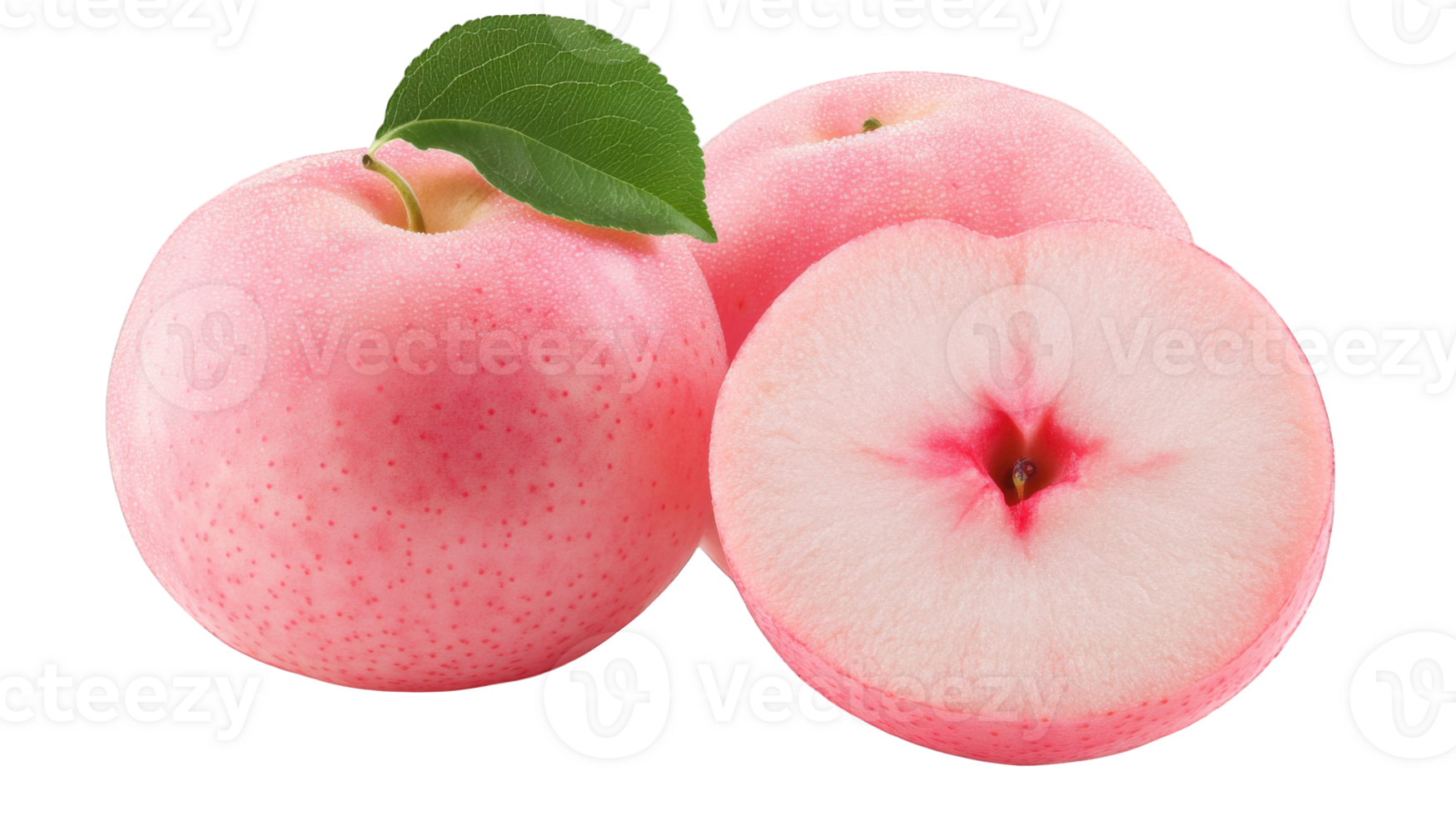 Two Pink Apples and a Slice Showing Core png