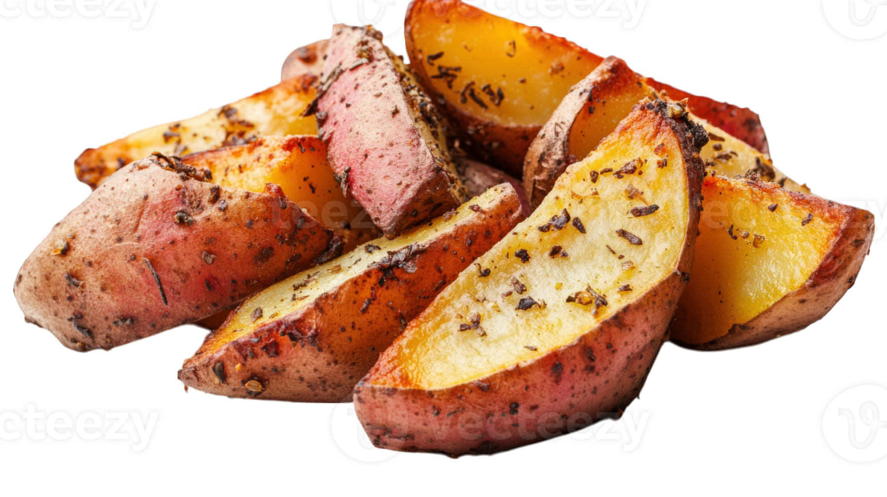 Roasted Potato Wedges Seasoned With Herbs, on transparent background png