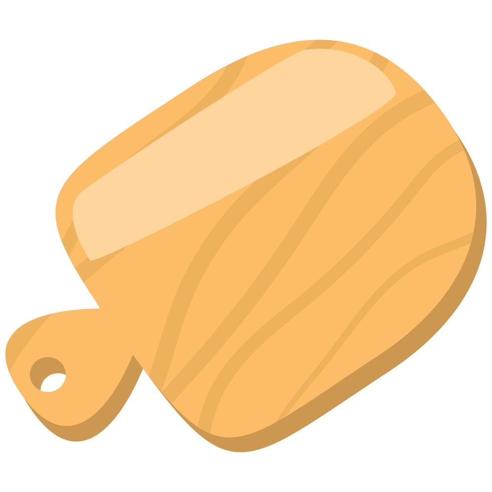 Wooden cutting board with handle and visible wood grain, featuring a hole in the handle for hanging. Essential kitchen tool for chopping and food preparation vector
