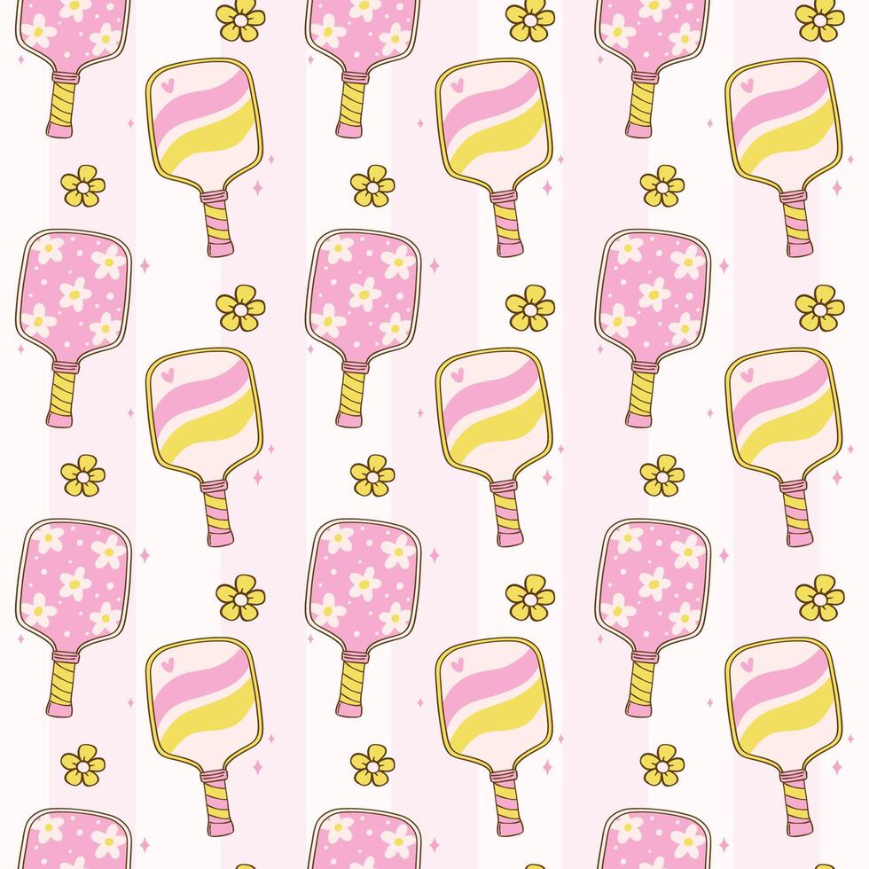 Preppy Coquette Pink Pickleball Paddles Seamless Pattern Isolated on Background. vector