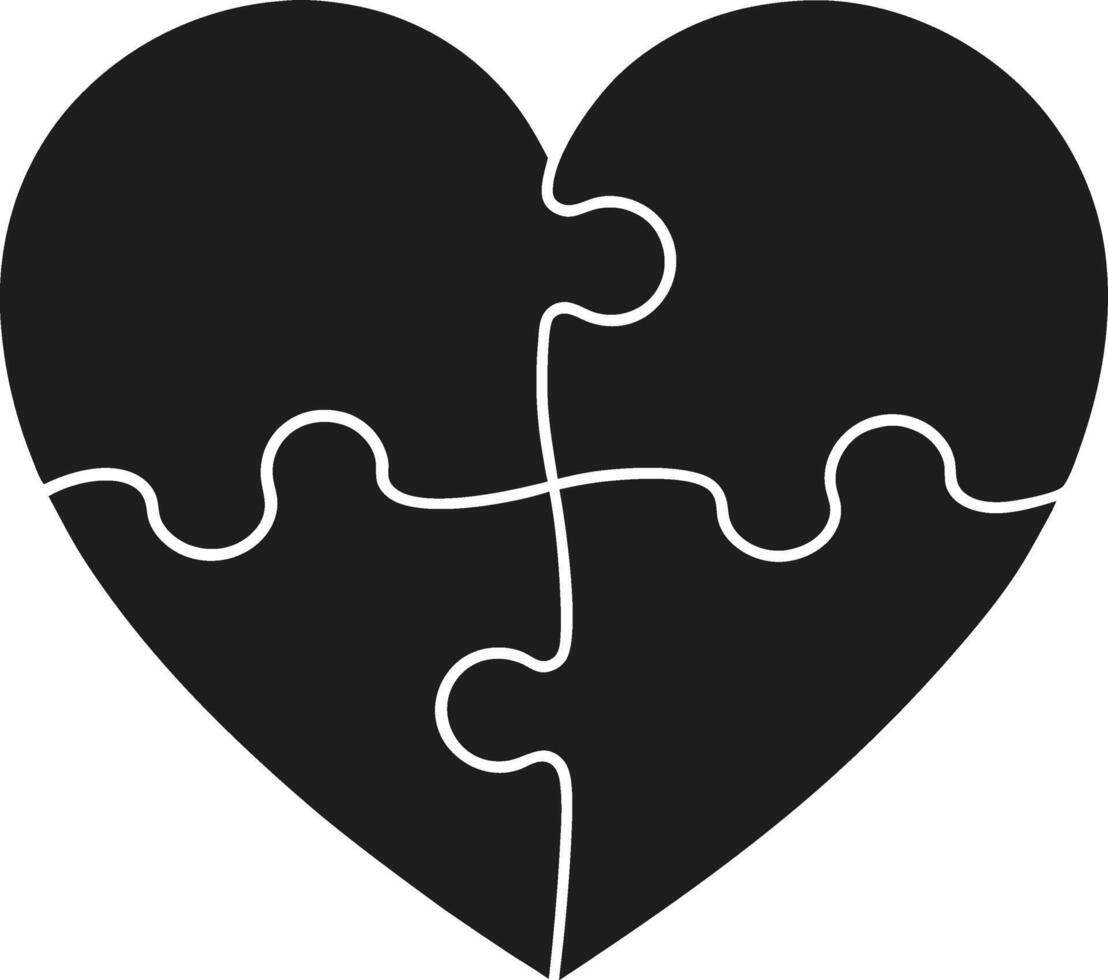 Heart-Shaped Puzzle Pieces Illustration in Black Silhouette vector