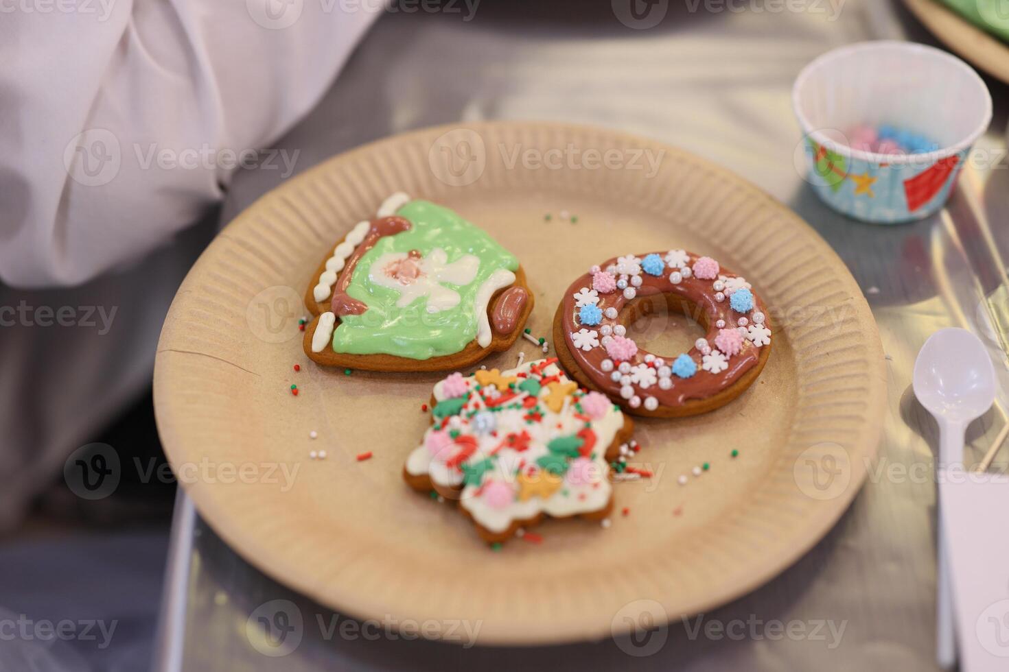 A Beautifully Decorated Variety of Holiday Cookies Presented Elegantly on a Plate photo