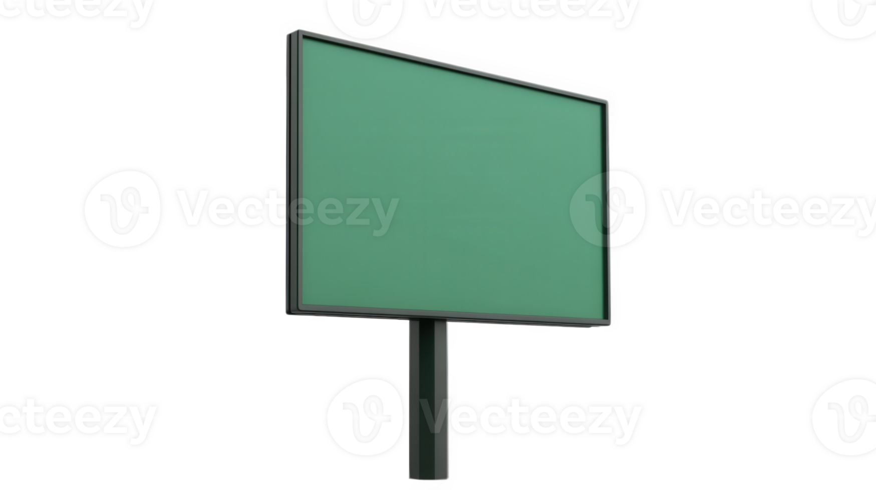 Blank Green Billboard Sign on a Metal Pole, on transparent background png