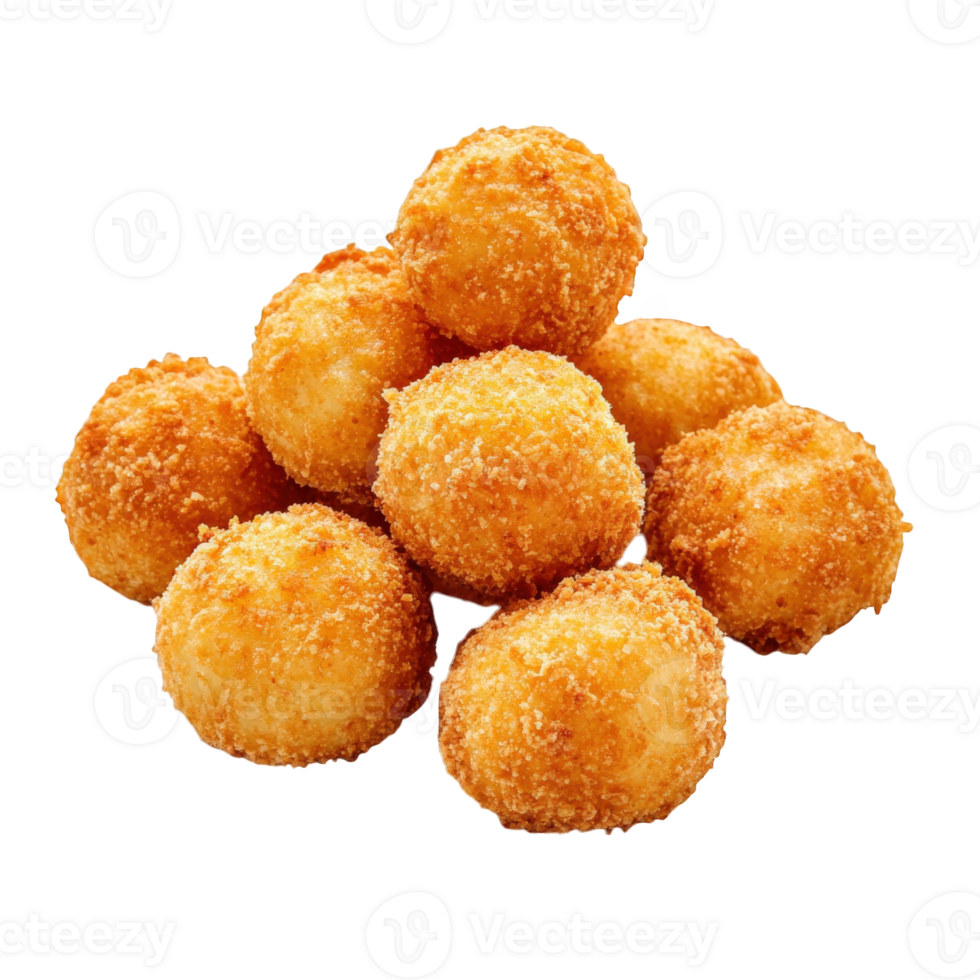 Golden Brown Fried Potato Balls Stacked High, on transparent background png