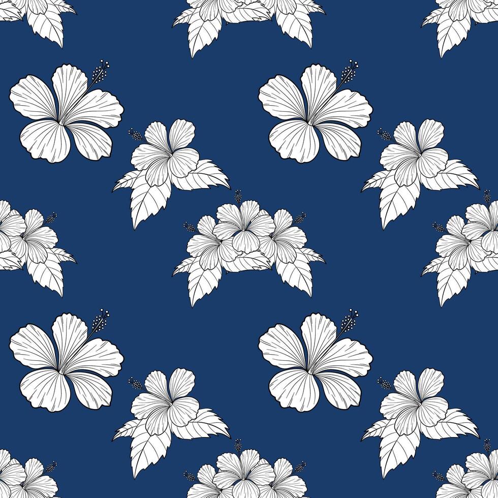 Hand drawn hibiscus seamless pattern. Perfect for background, designs, card, wrapping paper and decorative projects. vector