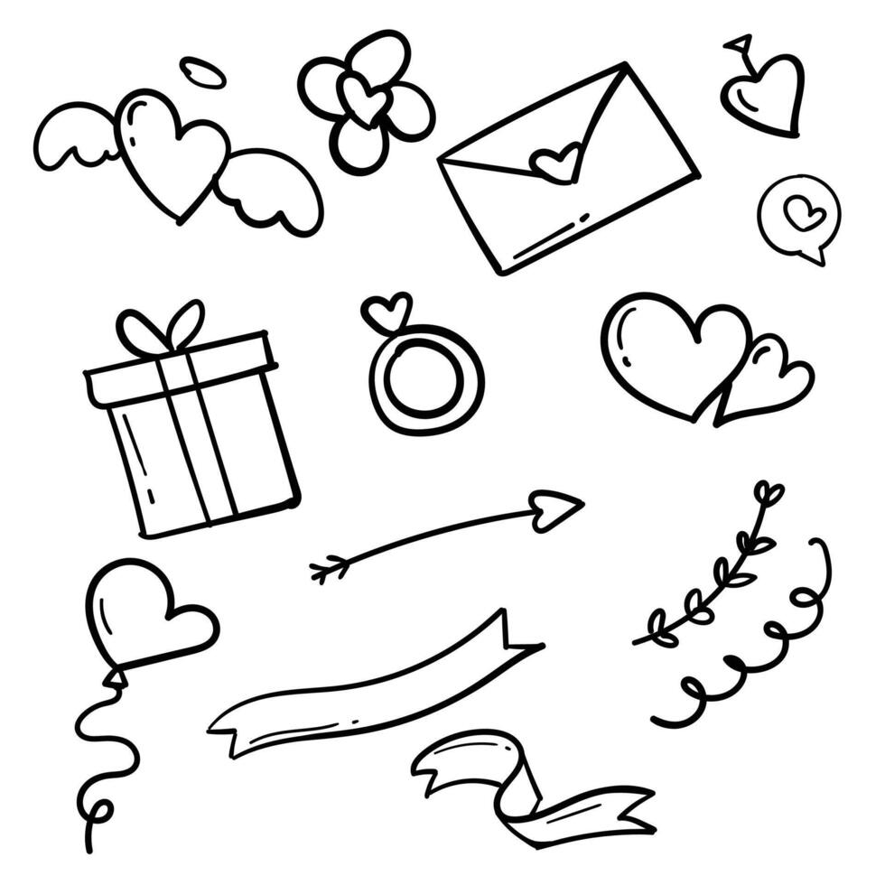 Valentine day romantic doodle cartoon set design vector