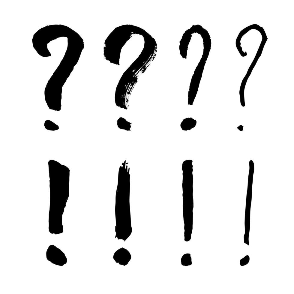 Hand drawn ink question and exclamation mark illustration in sketch style. Elements for design vector