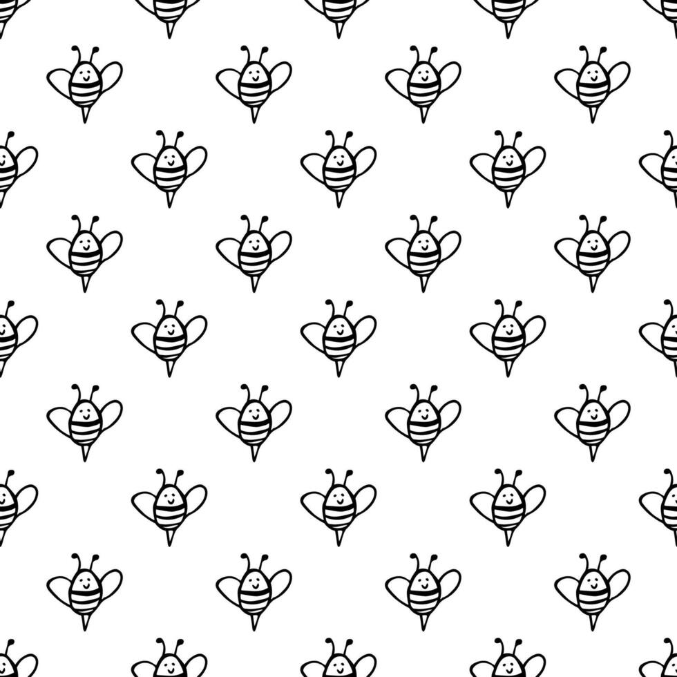 Seamless pattern with happy bees doodle for decorative print, wrapping paper, greeting cards, wallpaper and fabric vector
