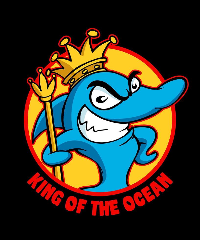 King of the ocean Retro Cartoon Illustration Design vector
