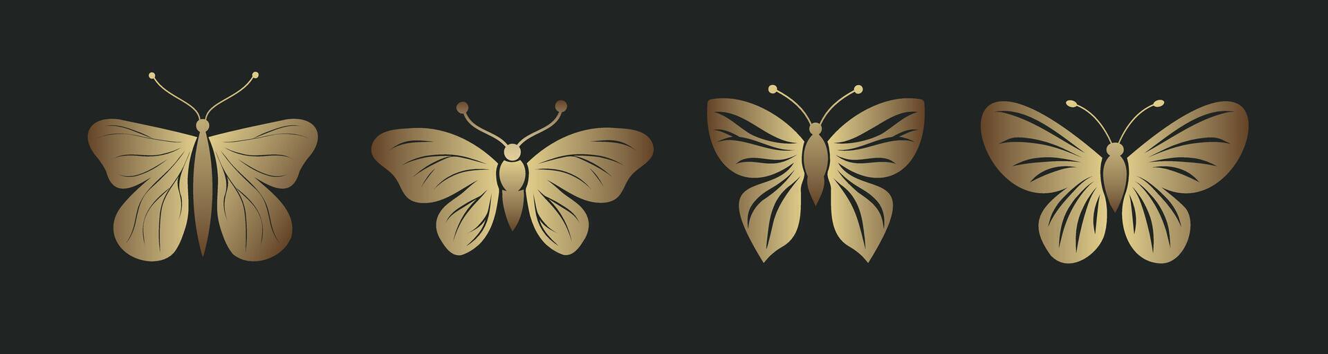 elegant golden butterflies, moths with glitter on dark background. Luxurious design with emphasis on elegance and style. Suitable for decor, branding and art projects vector