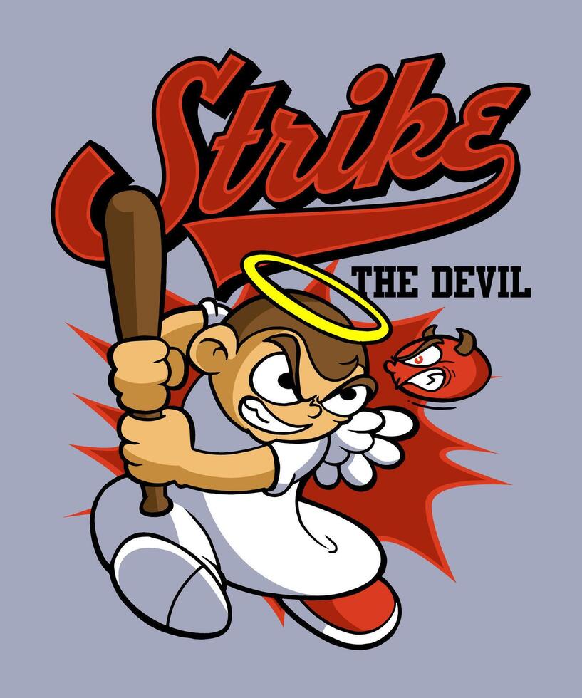 Strike the Devil Retro Cartoon Illustration Design vector