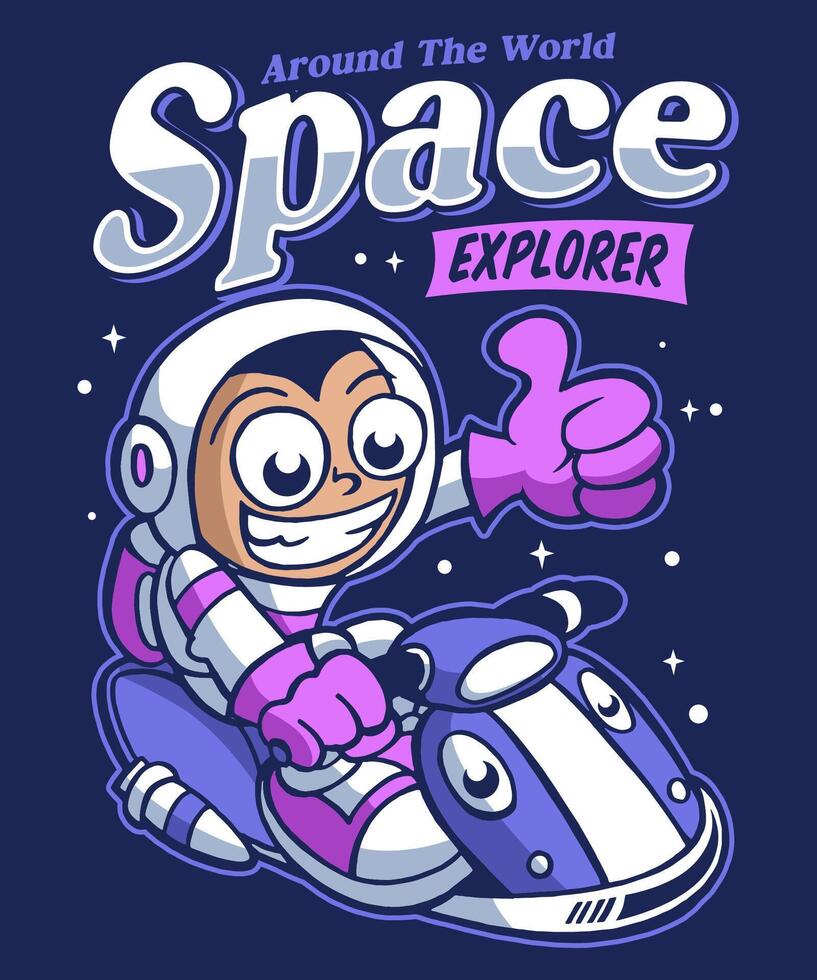 Space Explorer Retro Cartoon Illustration Design vector