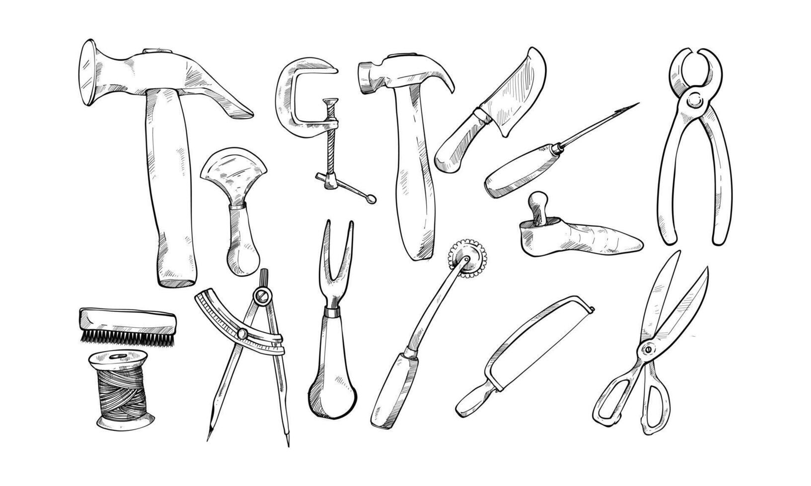cobbler equipment handdrawn collection vector