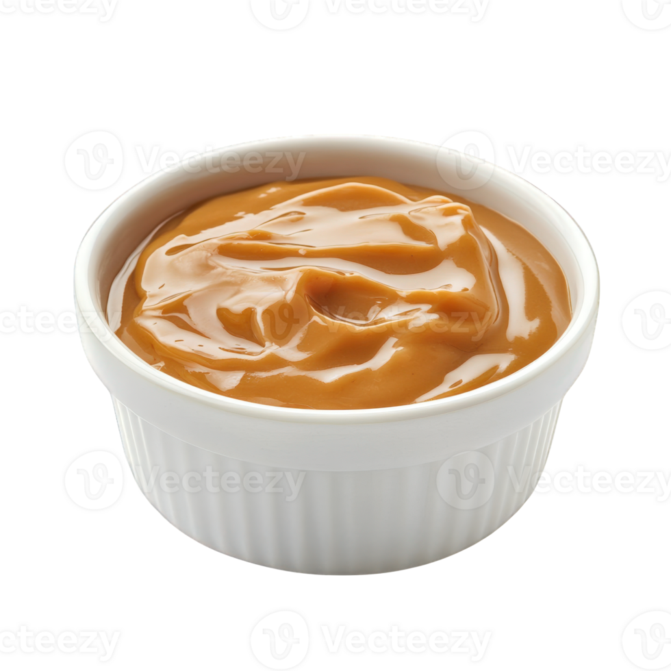 Creamy Caramel Dessert in a White Bowl, on transparent background png