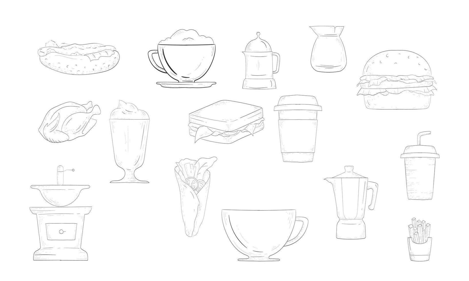 Breakfast handdrawn collection vector