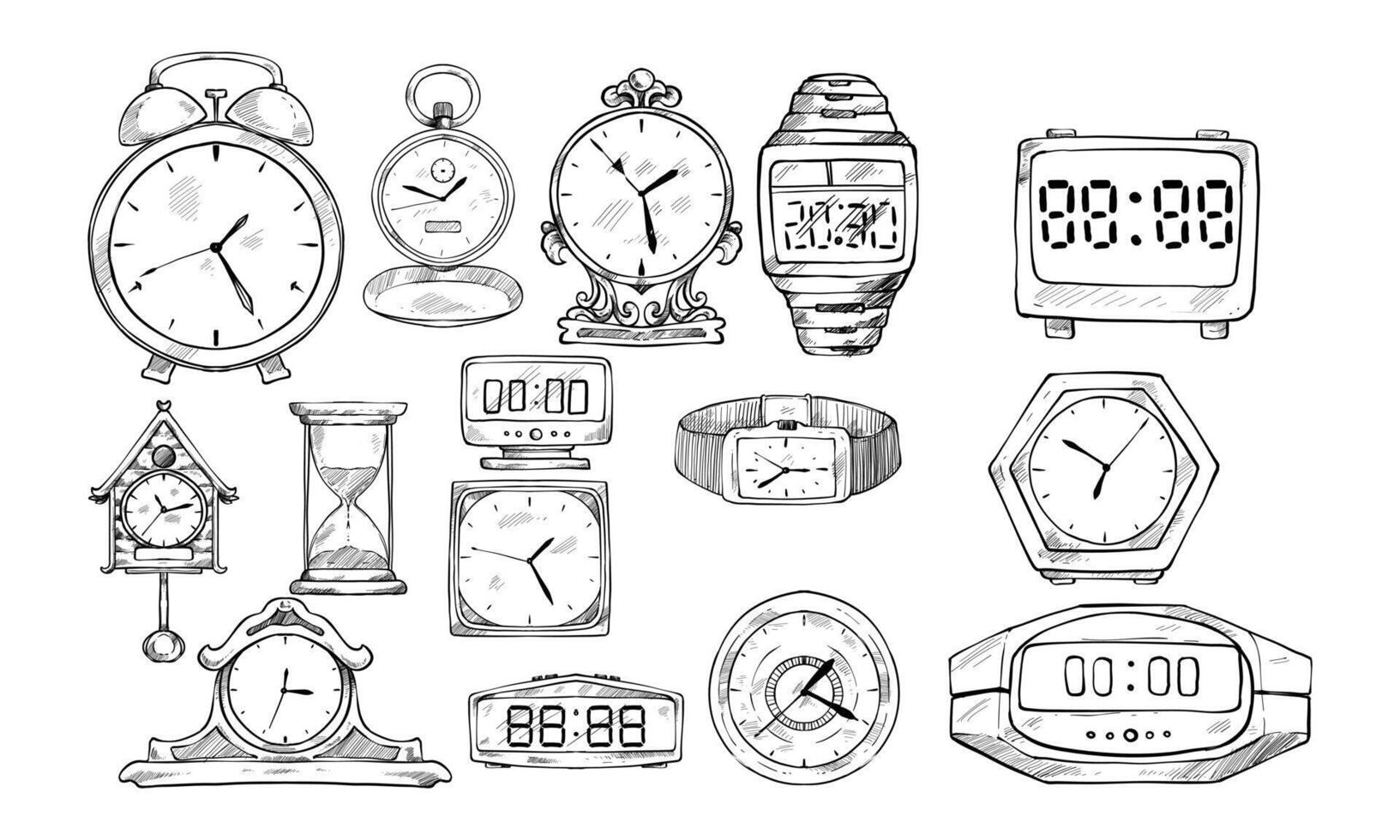 clock type handdrawn collection vector