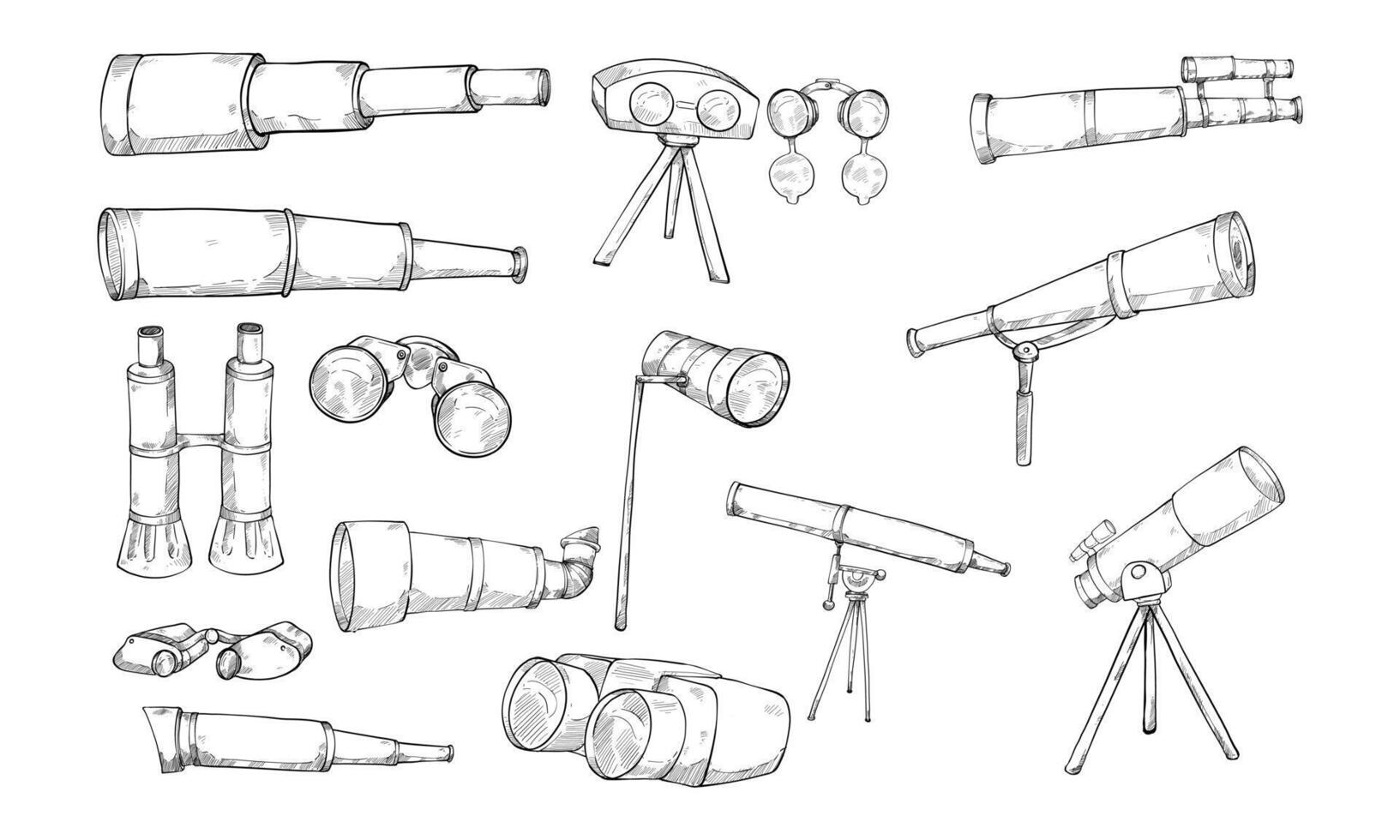 types of binoculars handdrawn collection vector