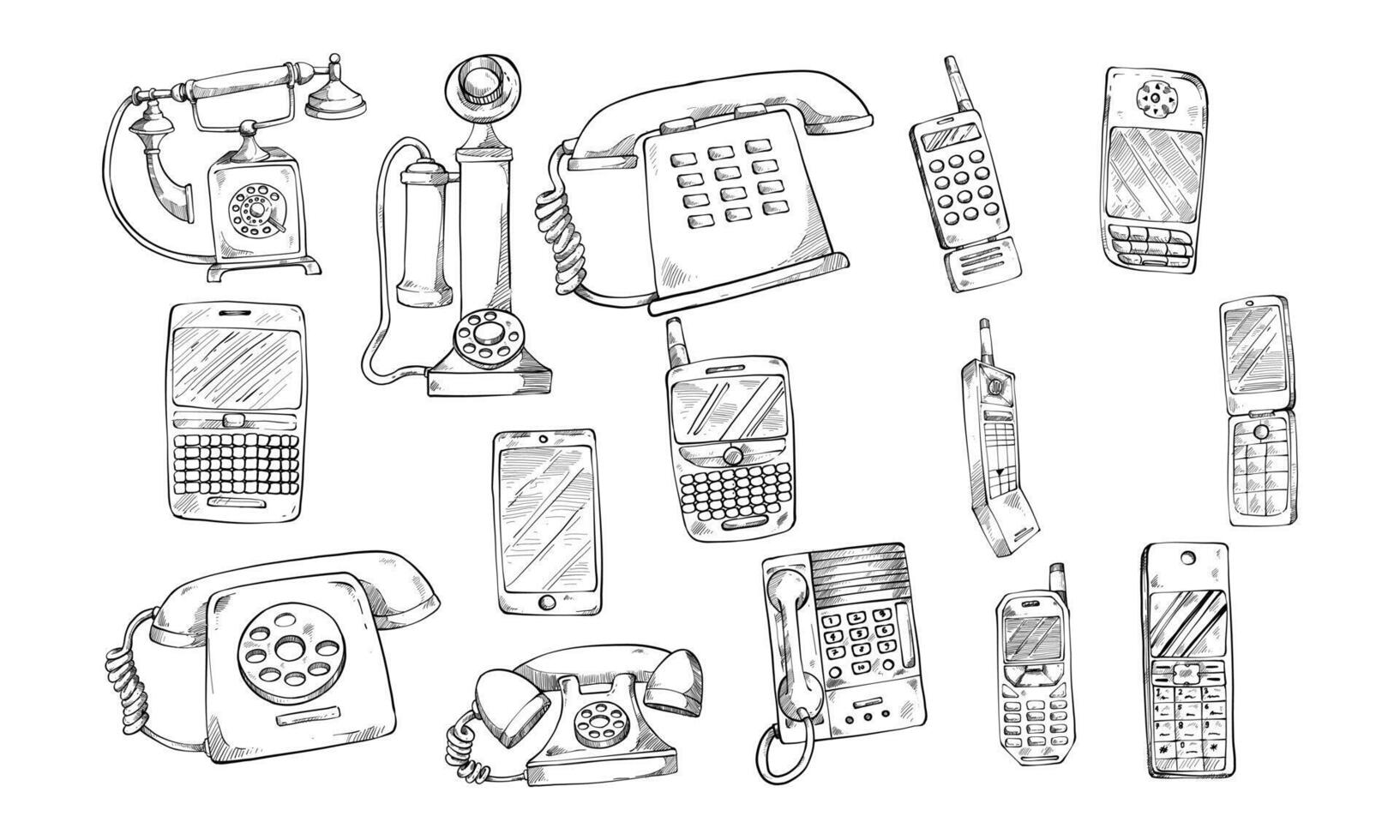 telephone type handdrawn collection vector